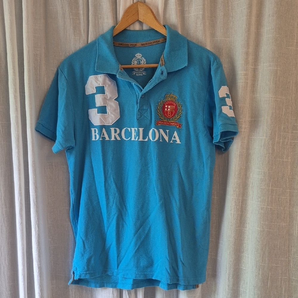 Blue Barcelona Spain España Polo Shirt